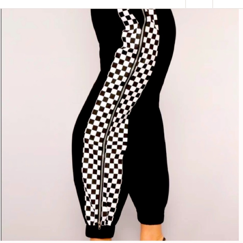 Fashion Nova Raceway checkered zip cuffed pants